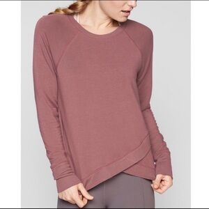 Athleta Modal Criss Cross Serenity Sweatshirt Top Mauve XXS